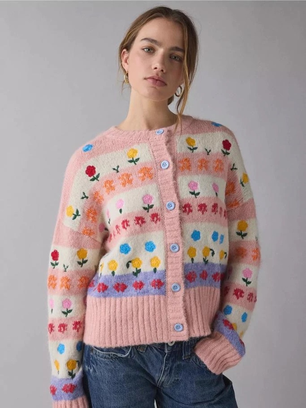 Urban Outfitters BDG Becca Floral Embroidered Brushed Knit Oversized Cardigan. - Picture 2 of 6